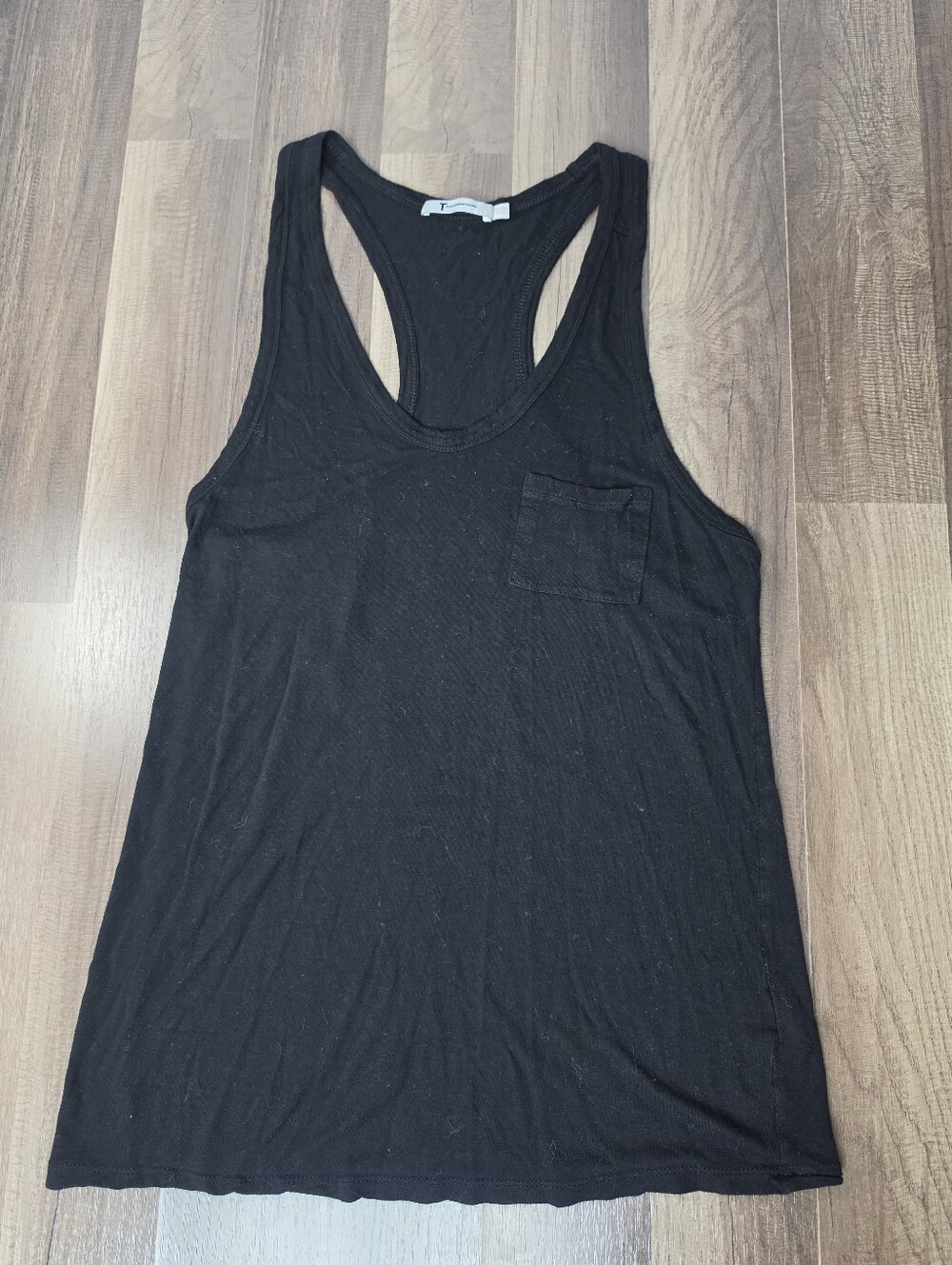 ​T by Alexander Wang Black 100% Rayon Pocket Racerback Tank Top Athleisure. XS